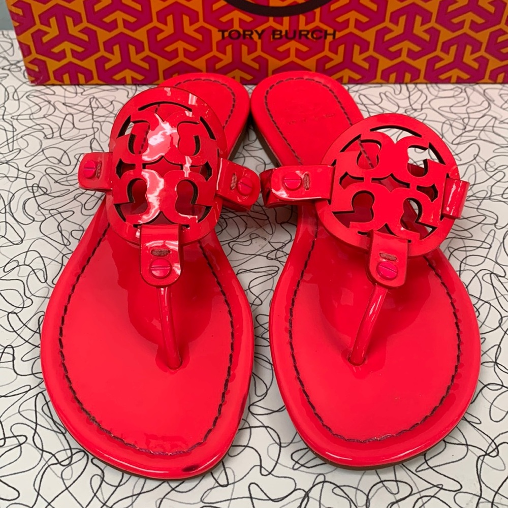 TORY BURCH Miller Hot Neon Pink Patent Leather Sandal - Not original Box